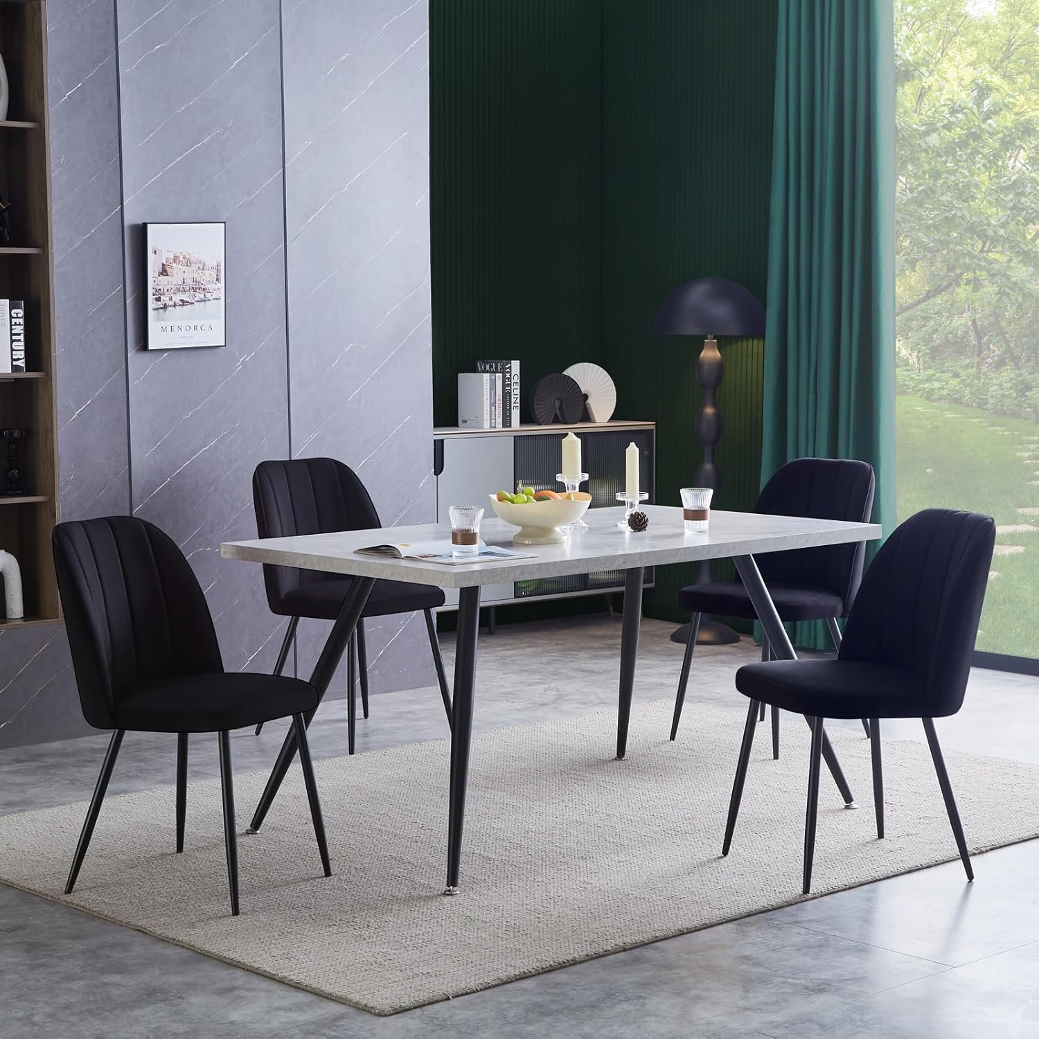 Hedger Dining Chairs - Velvet/Faux leather - Set of Two