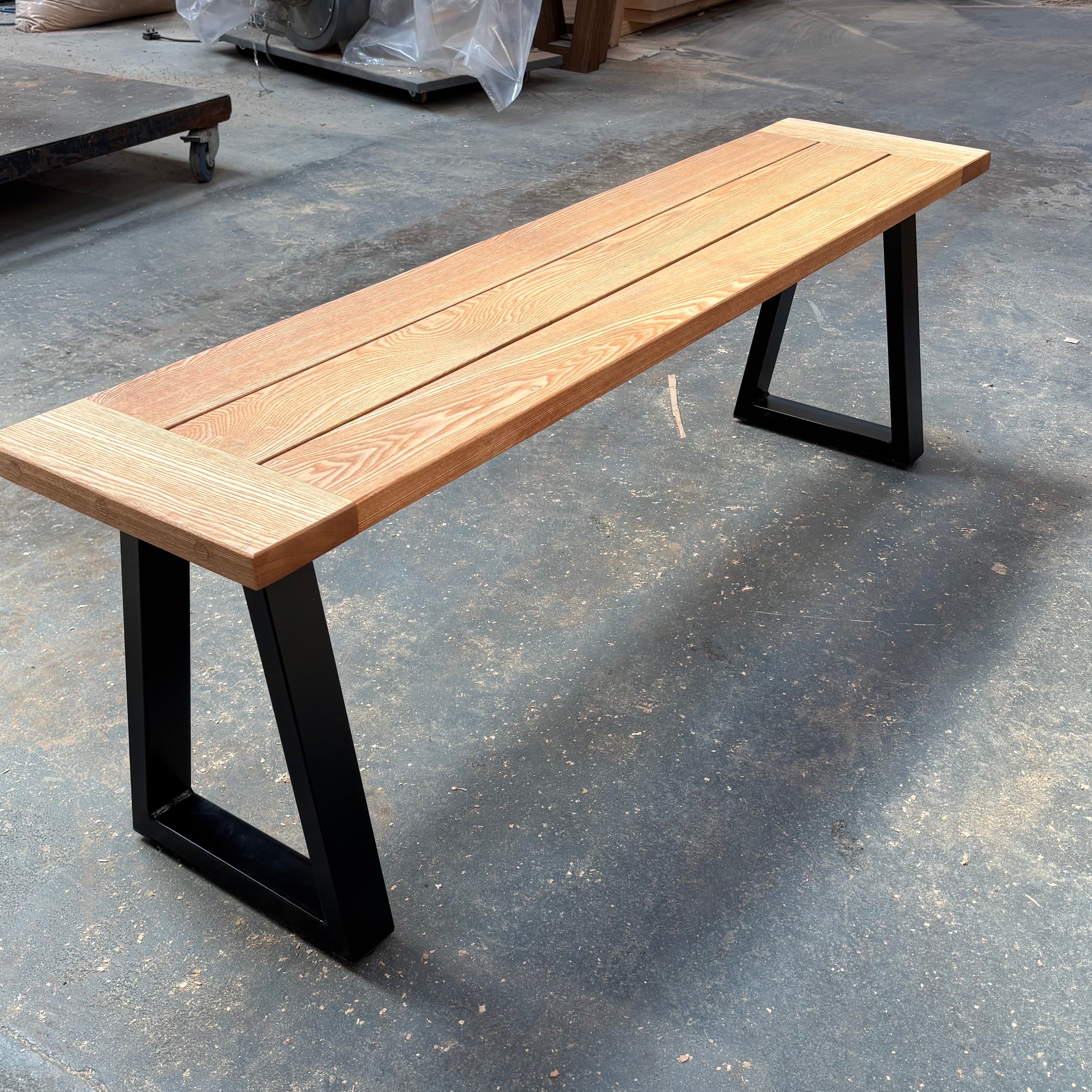 Ex Demo - Solid Ash Wooden Bench Thin Trapeze legs - 128cm x 30cm