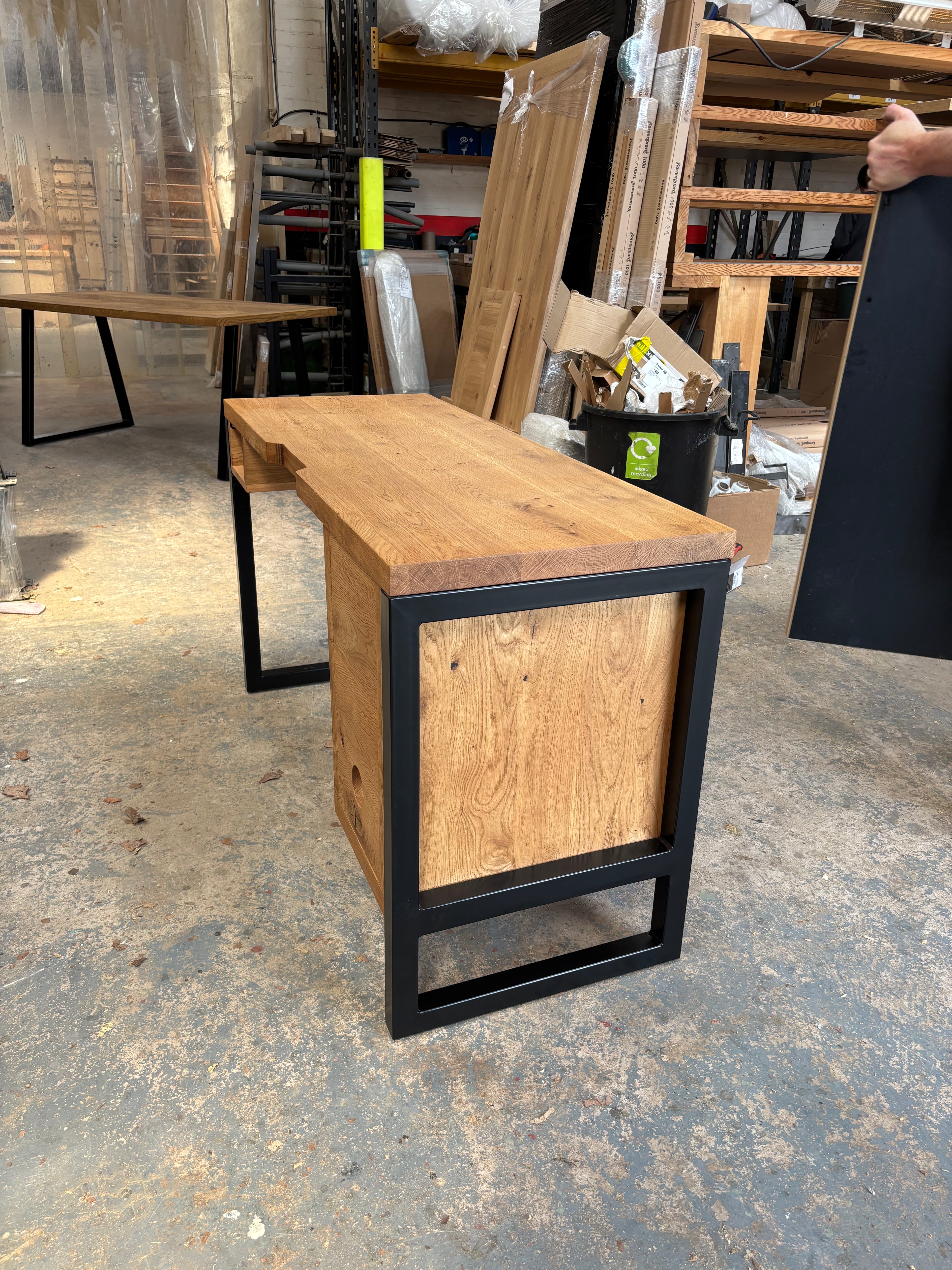 Solid Oak Dranter Desk - Box frame legs