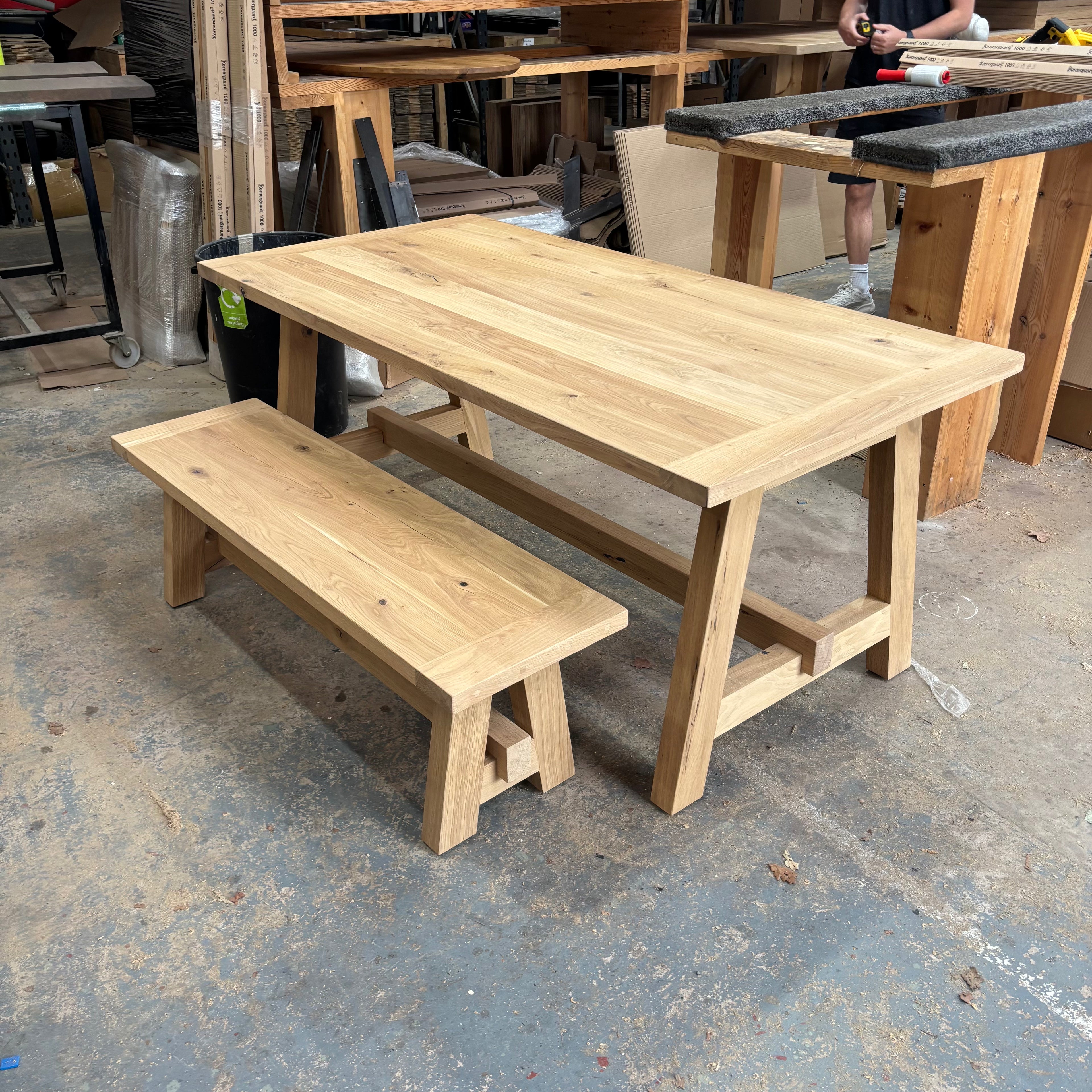 Outlet - Solid Oak Boscobel 180cm x 90cm with 1 Bench - Stained in Mist