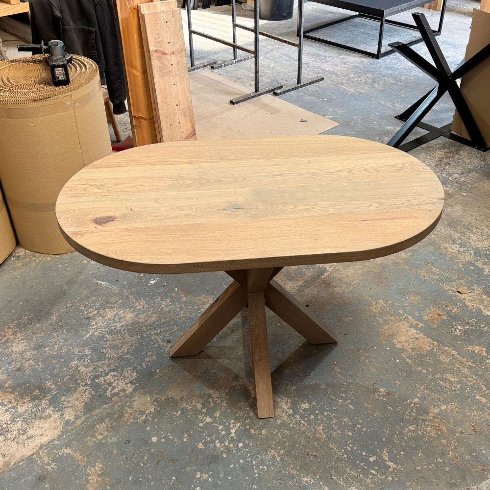 Ex Demo - Solid Oak Ovum 120cm x 80cm Table with Oak Central legs - Belgium Grey