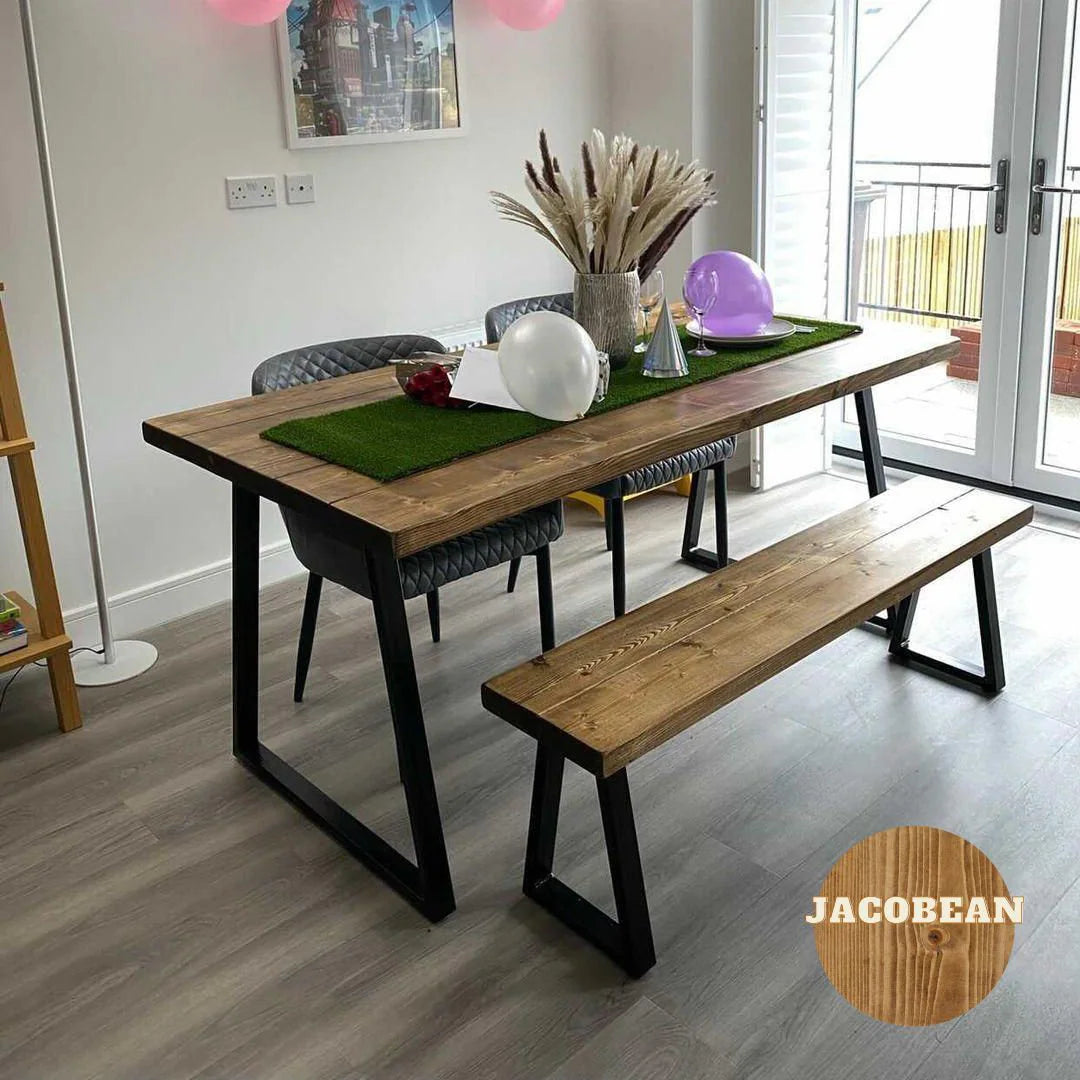 Rustic Dining Table Set - Thin Trapezium Legs Tables masterplank-shop