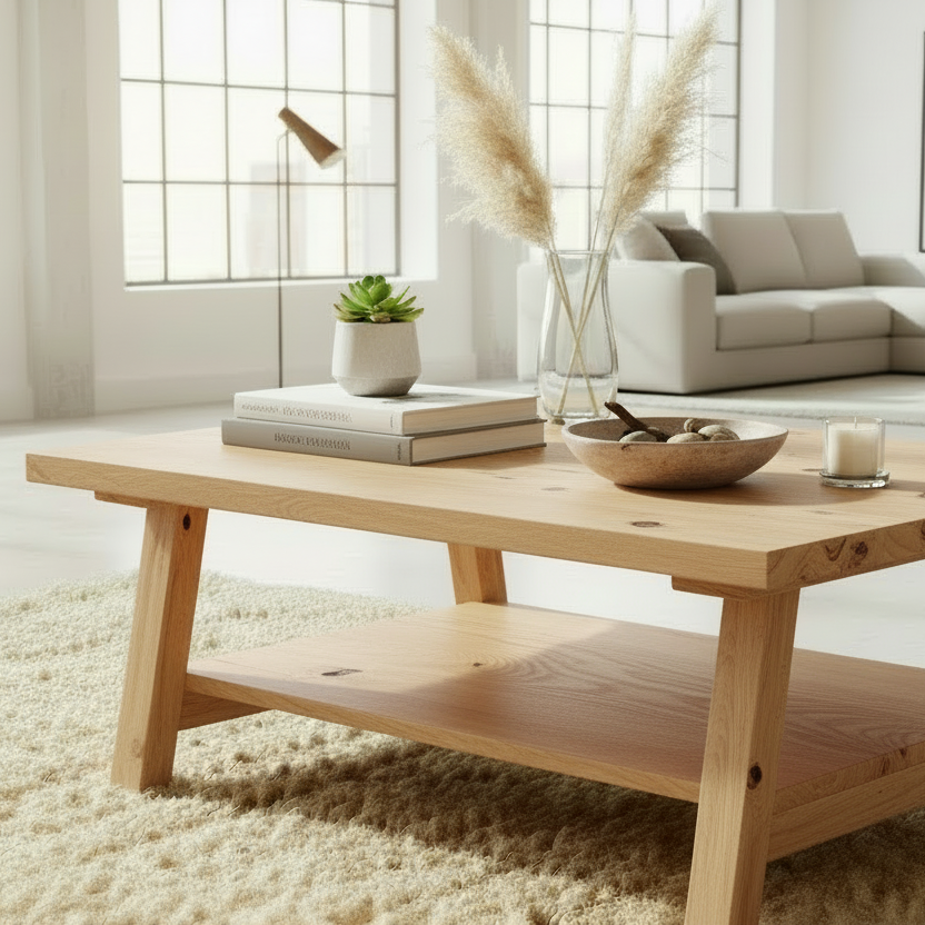 Solid Oak Trestle Coffee Table