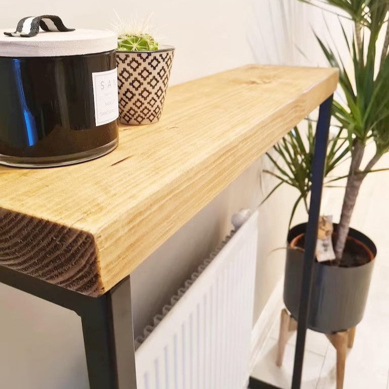 Joshua Rustic Wooden Radiator Shelf & Entry Console Table handcrafted in the UK - L legs Shelves masterplank-shop