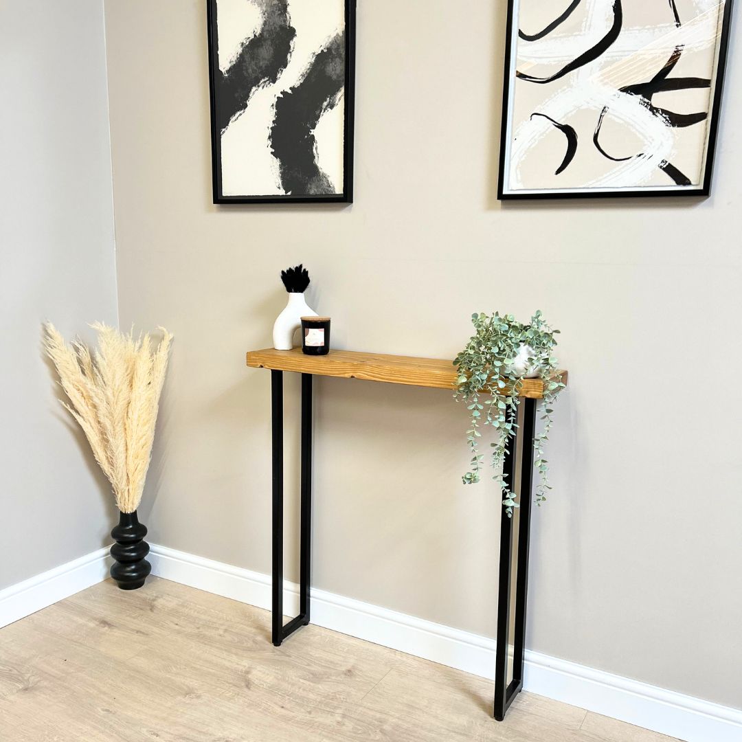 Joshua Rustic Wooden Radiator Shelf & Entry Console Table handcrafted in the UK - Box legs Shelves masterplank-shop
