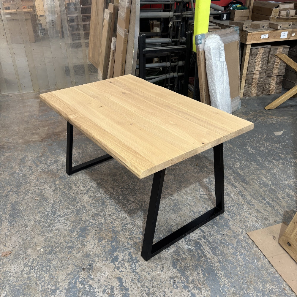 Outlet - Solid Oak 140cm x 90cm with Waney edge - Choice of legs - Stained in Mist