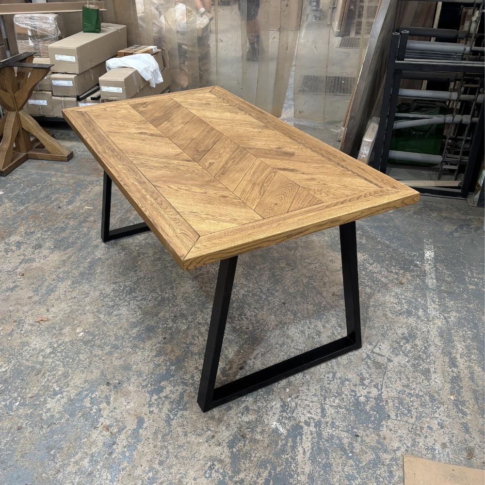 Ex Demo - Solid Oak Roscel Herringbone Table - 160cm x 90cm Stained in DARK OAK