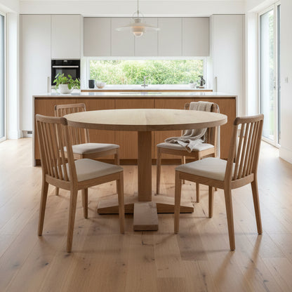 Rustic Solid Oak Round Dining Table - Straight Pedestal Leg
