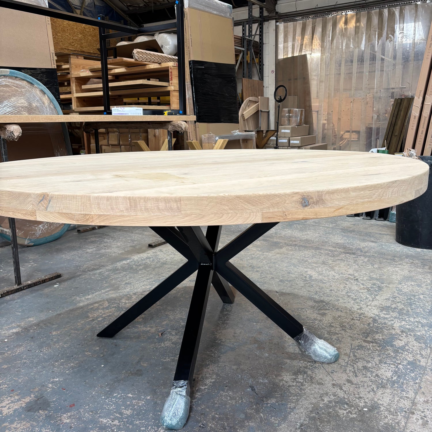 Ex Demo - Solid Oak Round 160cm Table with Central legs 6cm Thick
