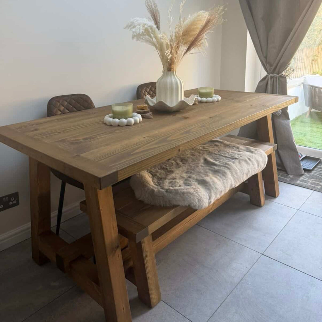 Rustic Pine Trestle Dining Table