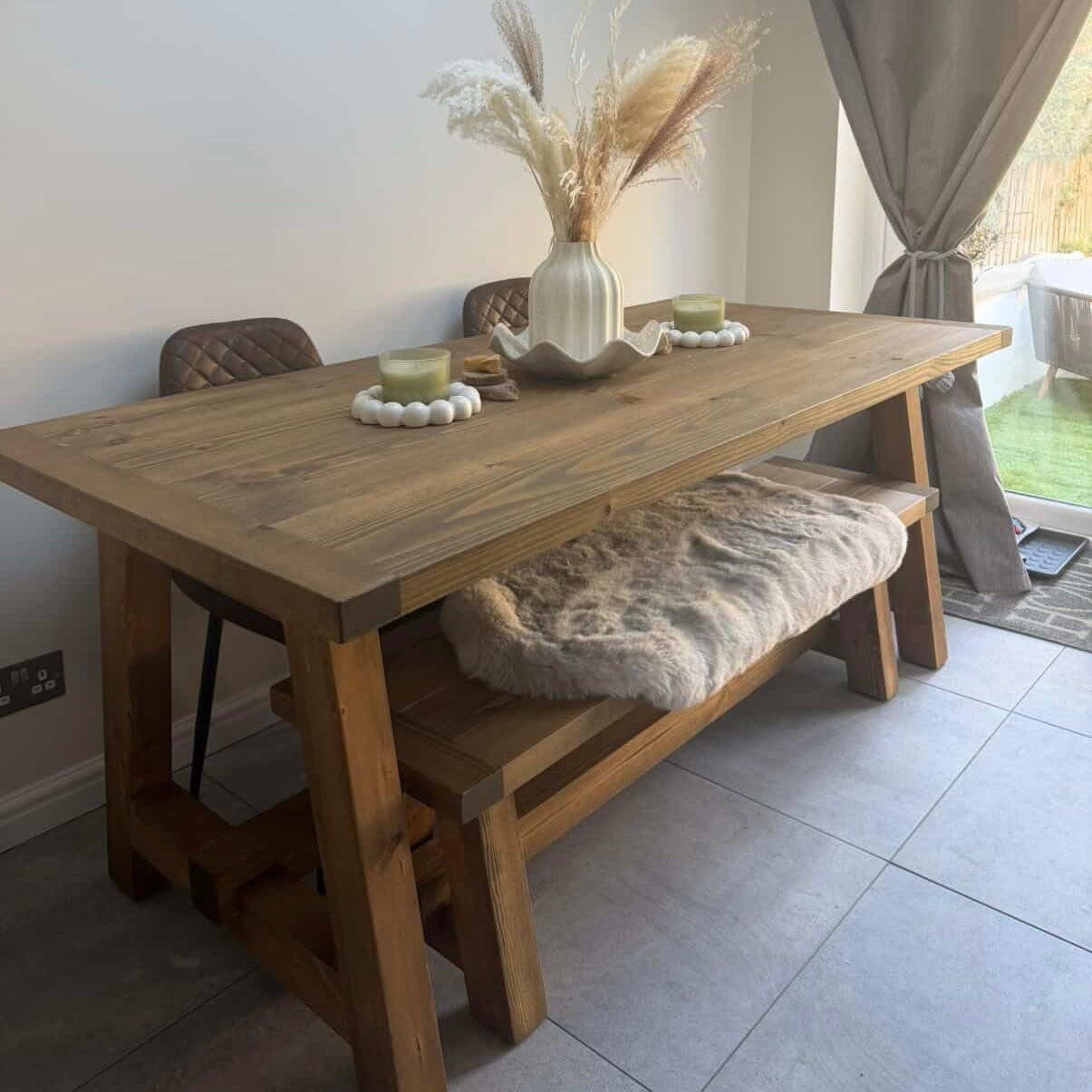 Rustic Pine Trestle Dining Table