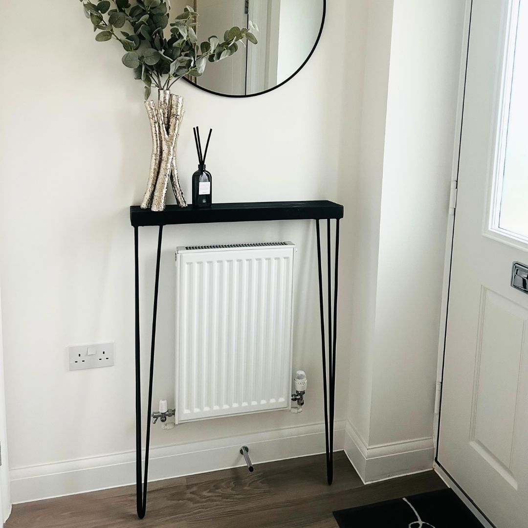 Rustic Black Wooden Radiator Shelf &amp; Console Table handcrafted in the UK Shelving masterplank-shop