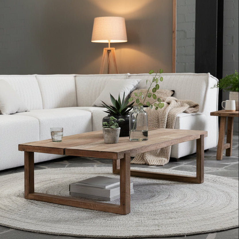Burnan Solid Oak Coffee Table - Oak Box legs masterplank
