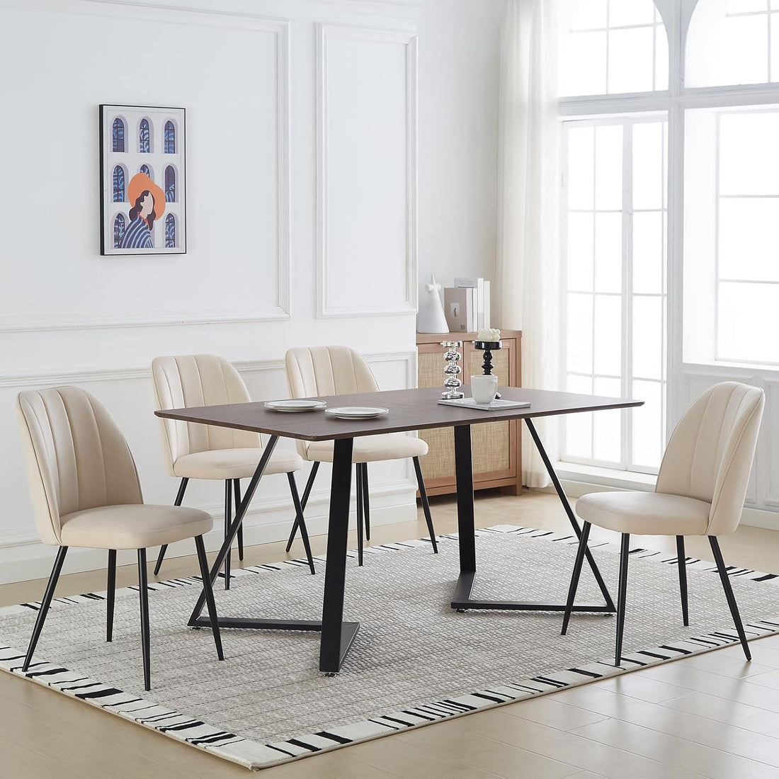 Hedger Dining Chairs - Velvet/Faux leather - Set of Two