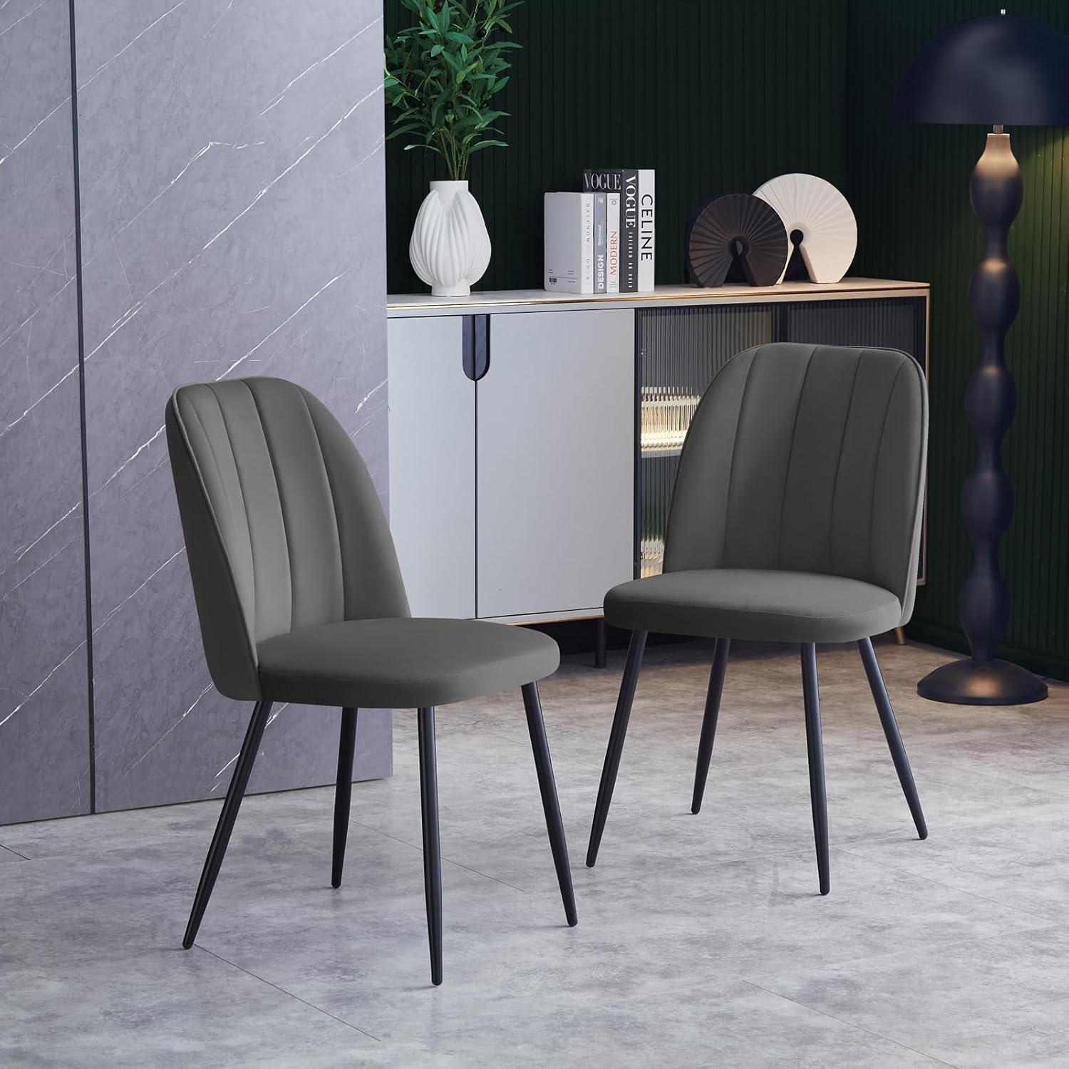 Hedger Dining Chairs - Velvet/Faux leather - Set of Two