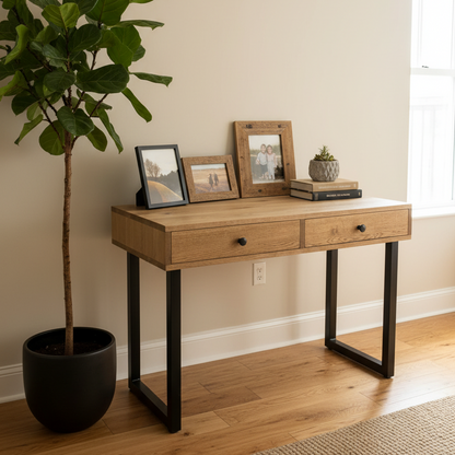 Solid Oak Box Drawer Desk - Customisable Length and Legs