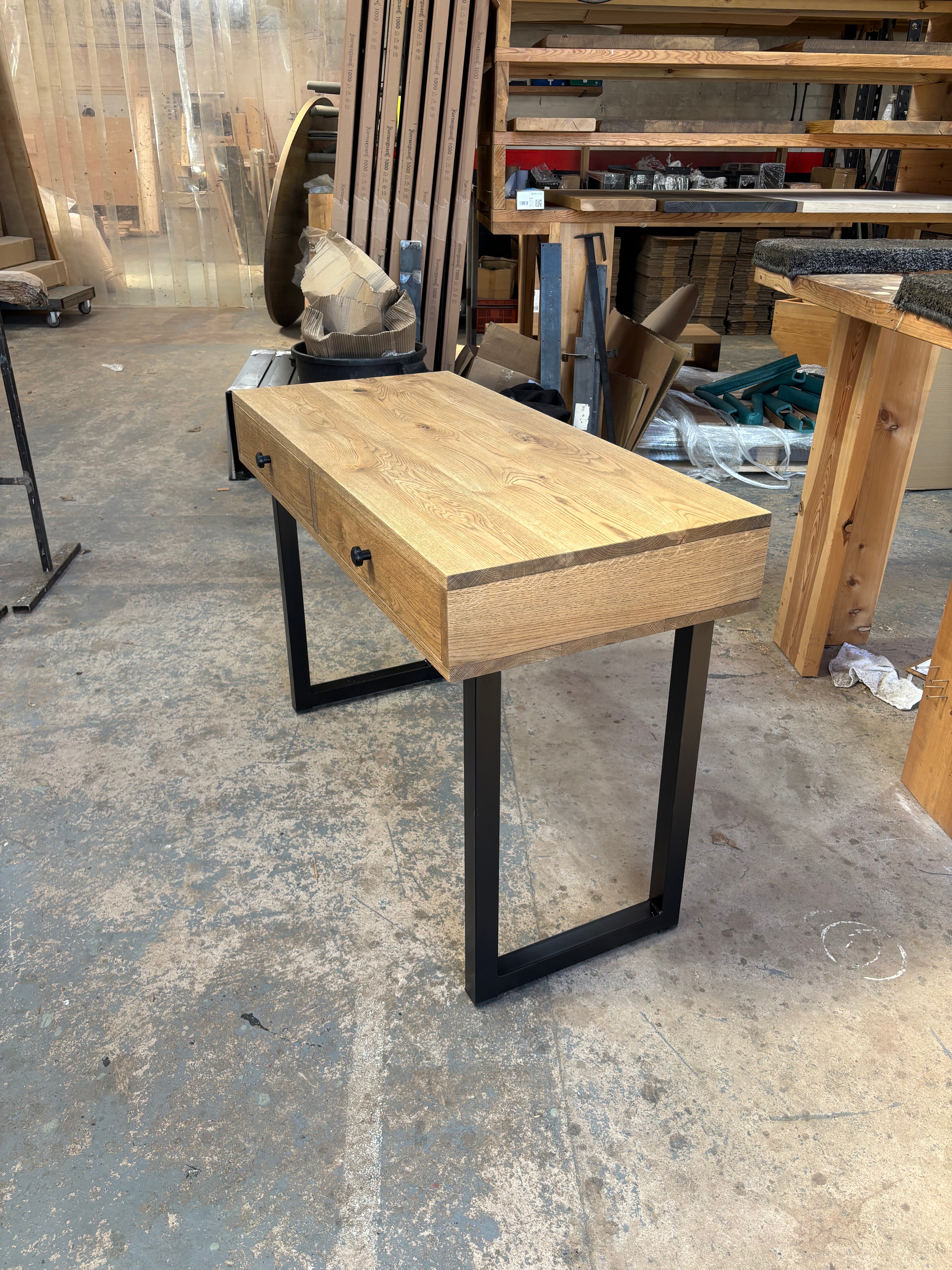 Solid Oak Box Drawer Desk - Customisable Length and Legs