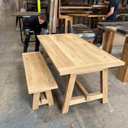 Outlet - Solid Oak Boscobel 180cm x 90cm with 1 Bench - Stained in Mist