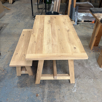 Outlet - Solid Oak Boscobel 180cm x 90cm with 1 Bench - Stained in Mist