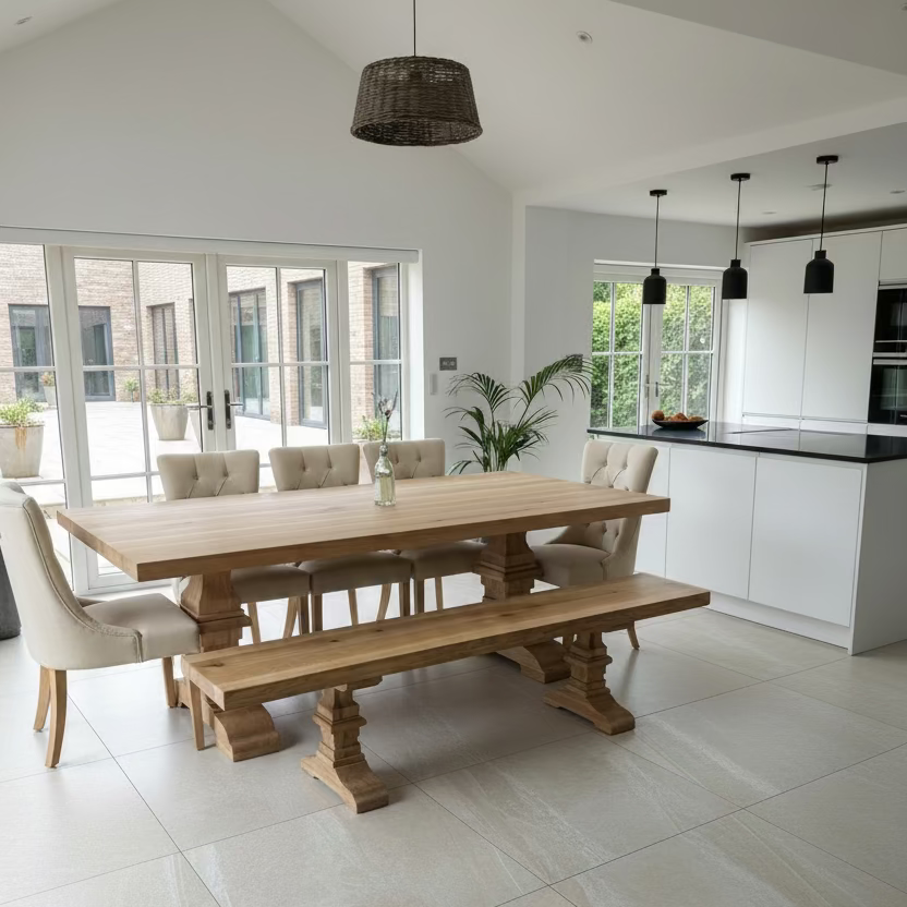 Luxor Solid Oak Dining Table Set - Oak blocked legs