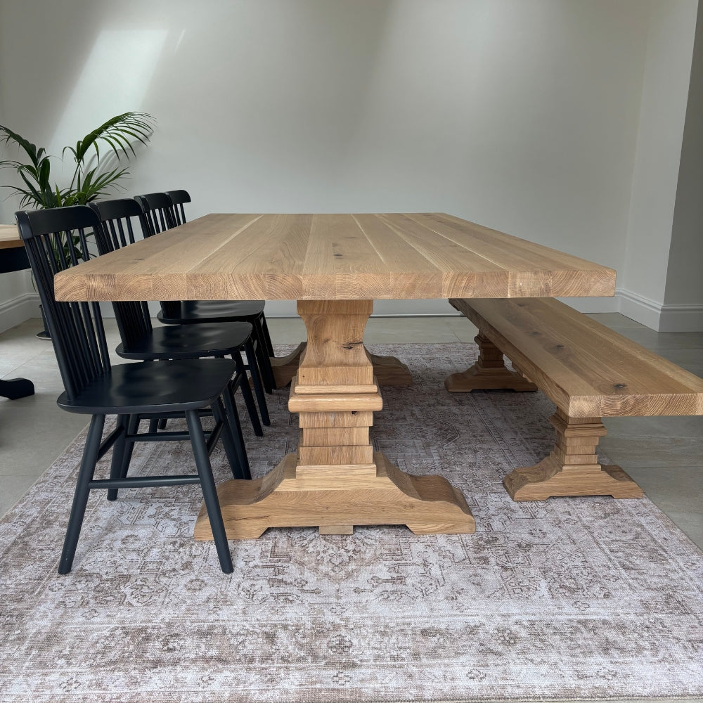 Luxor Solid Oak Dining Table Set - Oak blocked legs