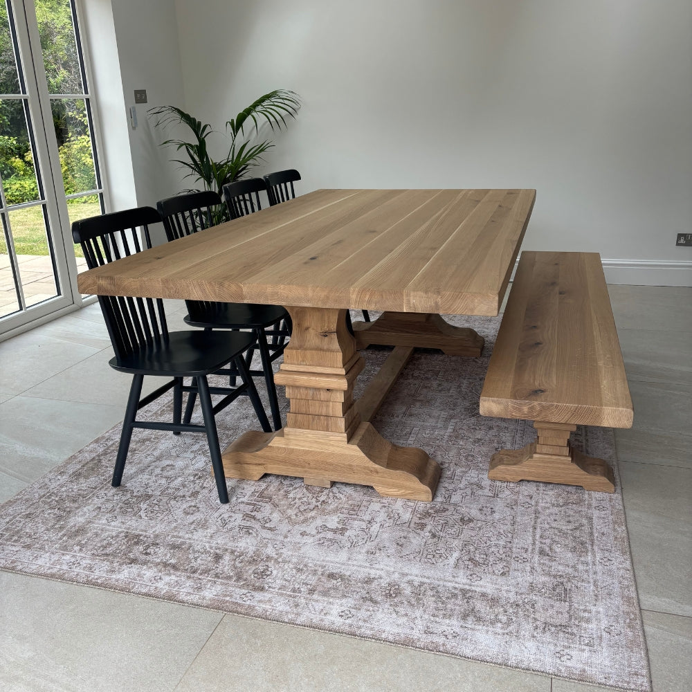 Luxor Solid Oak Dining Table Set - Oak blocked legs