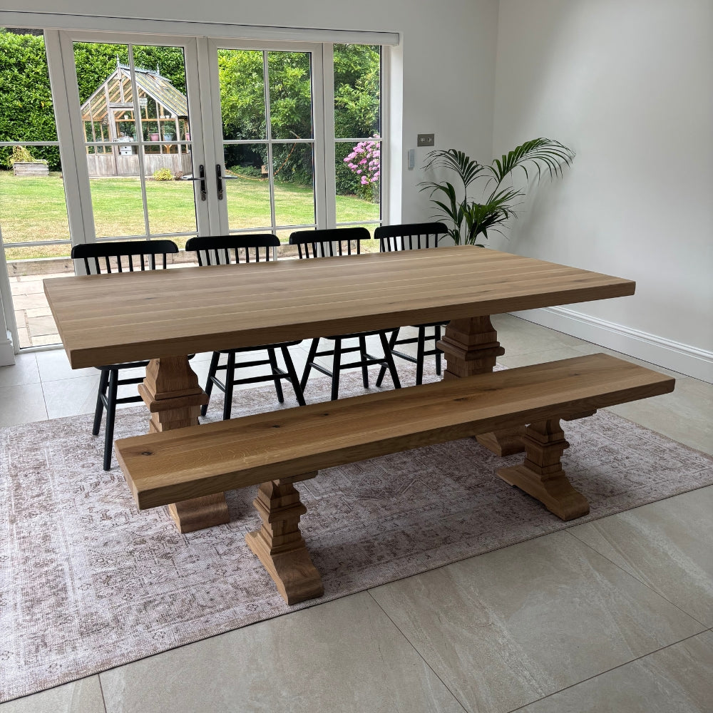Luxor Solid Oak Dining Table Set - Oak blocked legs