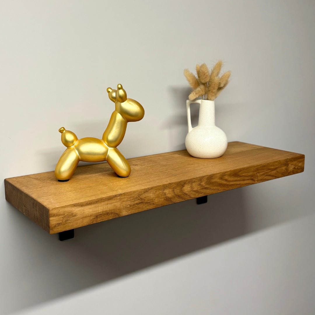 Single Solid Oak Wooden Shelf with Brackets