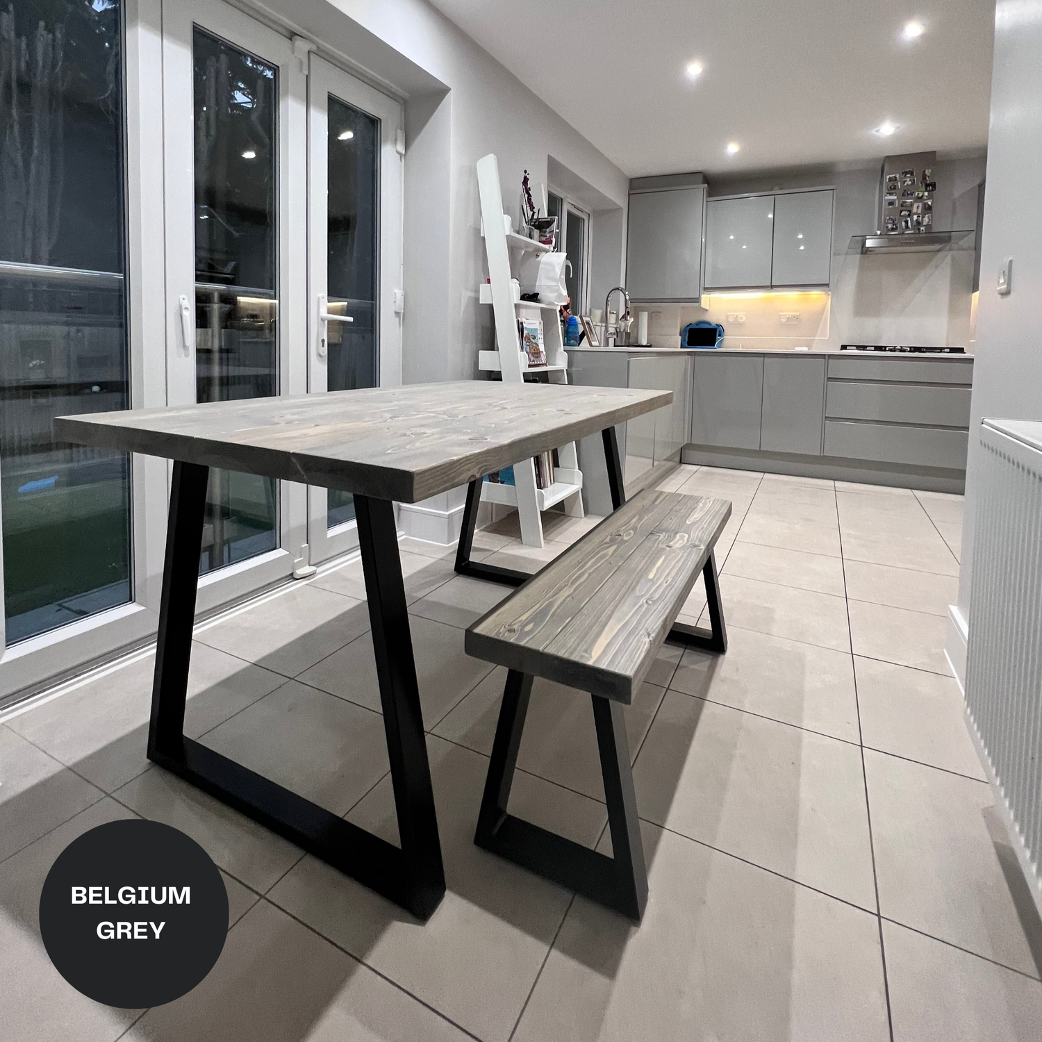 Rustic Dining Table - Thick Trapeze Legs
