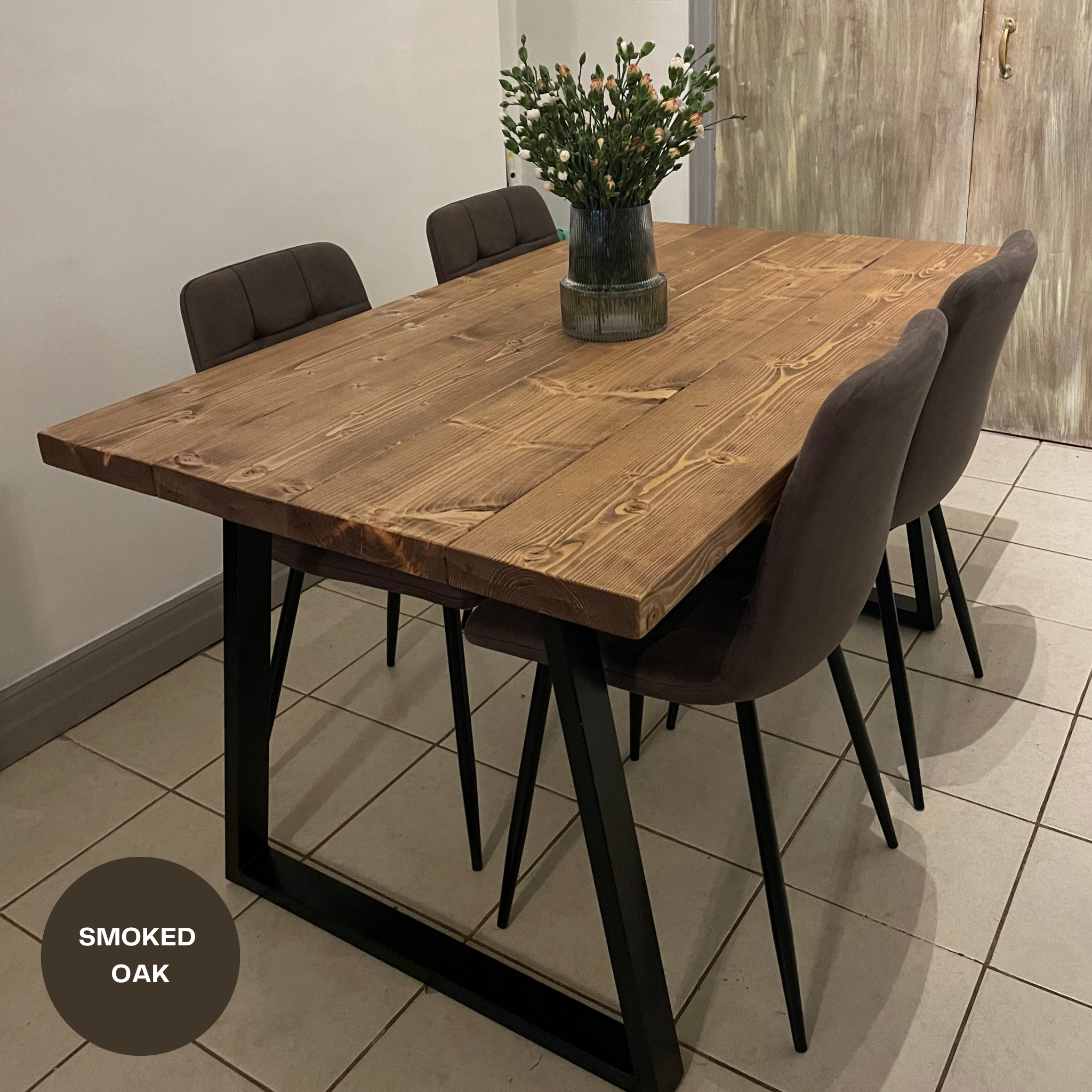 Rustic Dining Table - Thick Trapeze Legs