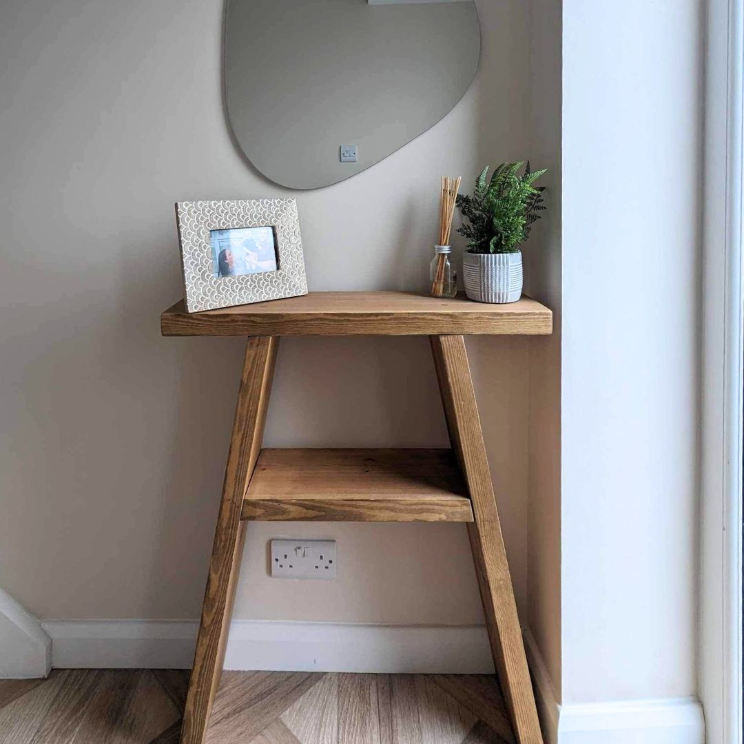 Rustic Wooden console table and side table- Large Reclaimed Wooden milking stool Shelving Masterplank UK   