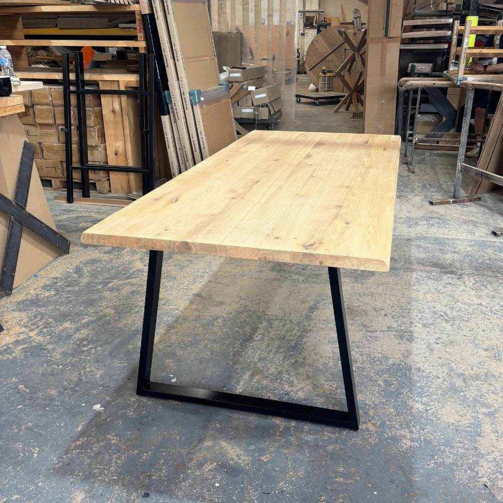 Solid Oak 220cm x 100cm Table With Thick Trapeze legs- Waney edge