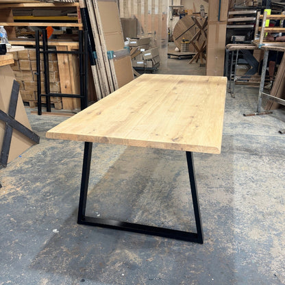 Solid Oak 220cm x 100cm Table With Thick Trapeze legs- Waney edge