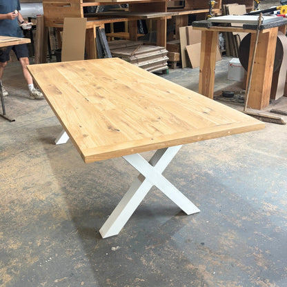 Solid Oak 240cm x 100cm Oak boscobel top Table with Cross legs in white