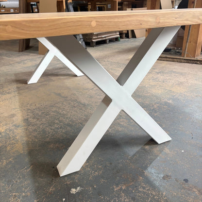 Solid Oak 240cm x 100cm Oak boscobel top Table with Cross legs in white