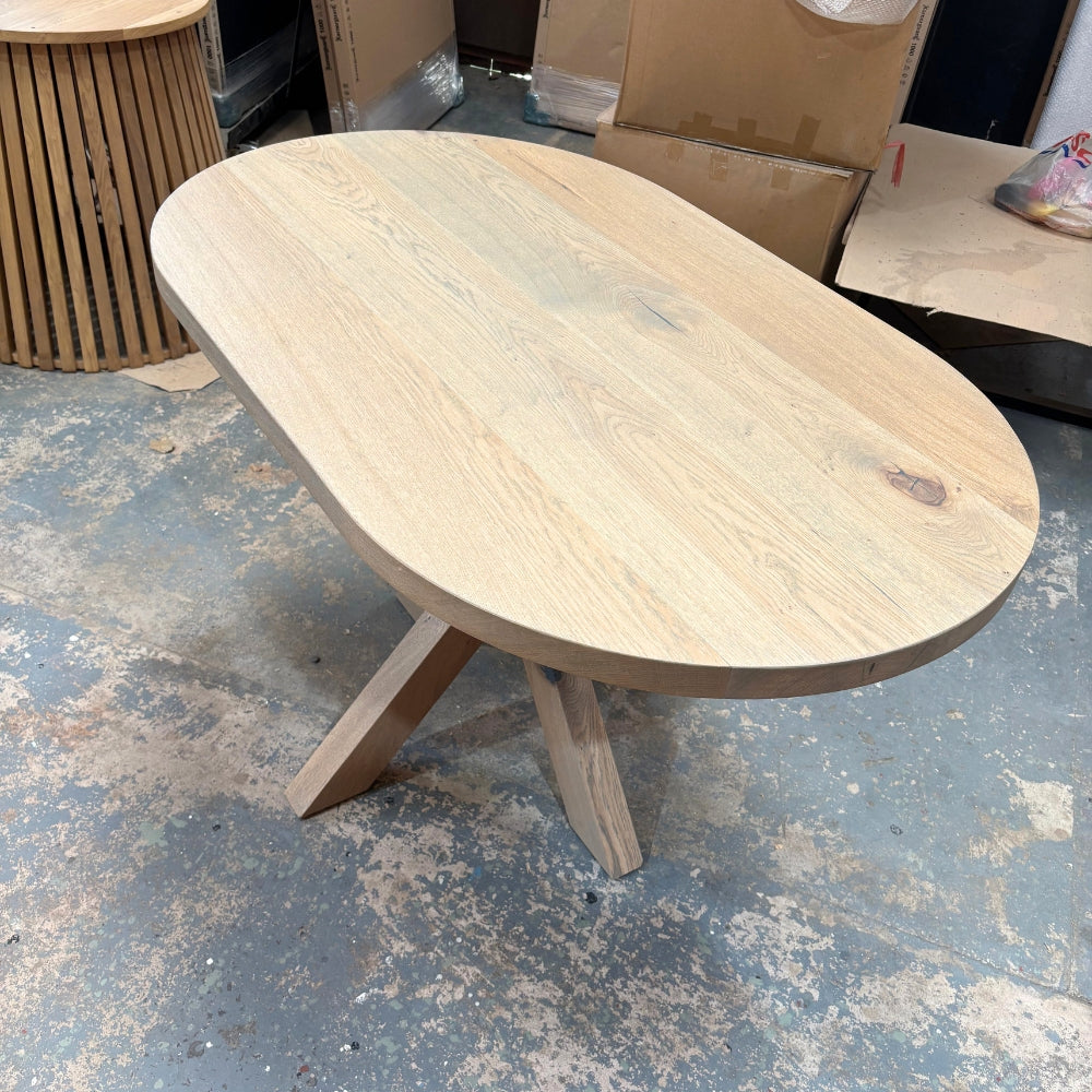 Ex Demo - Solid Oak Ovum 120cm x 80cm Table with Oak Central legs - Belgium Grey