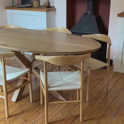 Solid Oak Oval Dining Table - Central Spider Legs