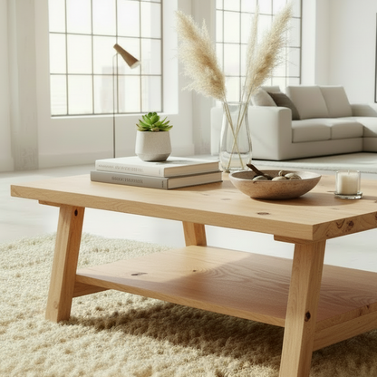 Solid Oak Trestle Coffee Table