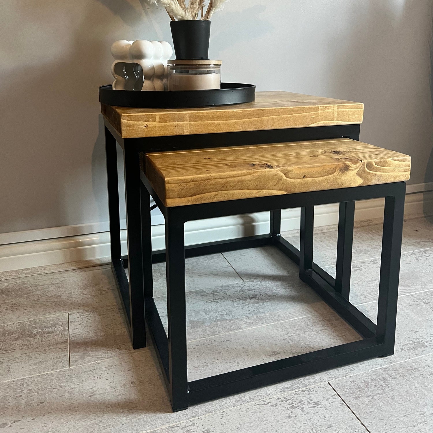 Sydney rustic nest of tables  Masterplank UK   