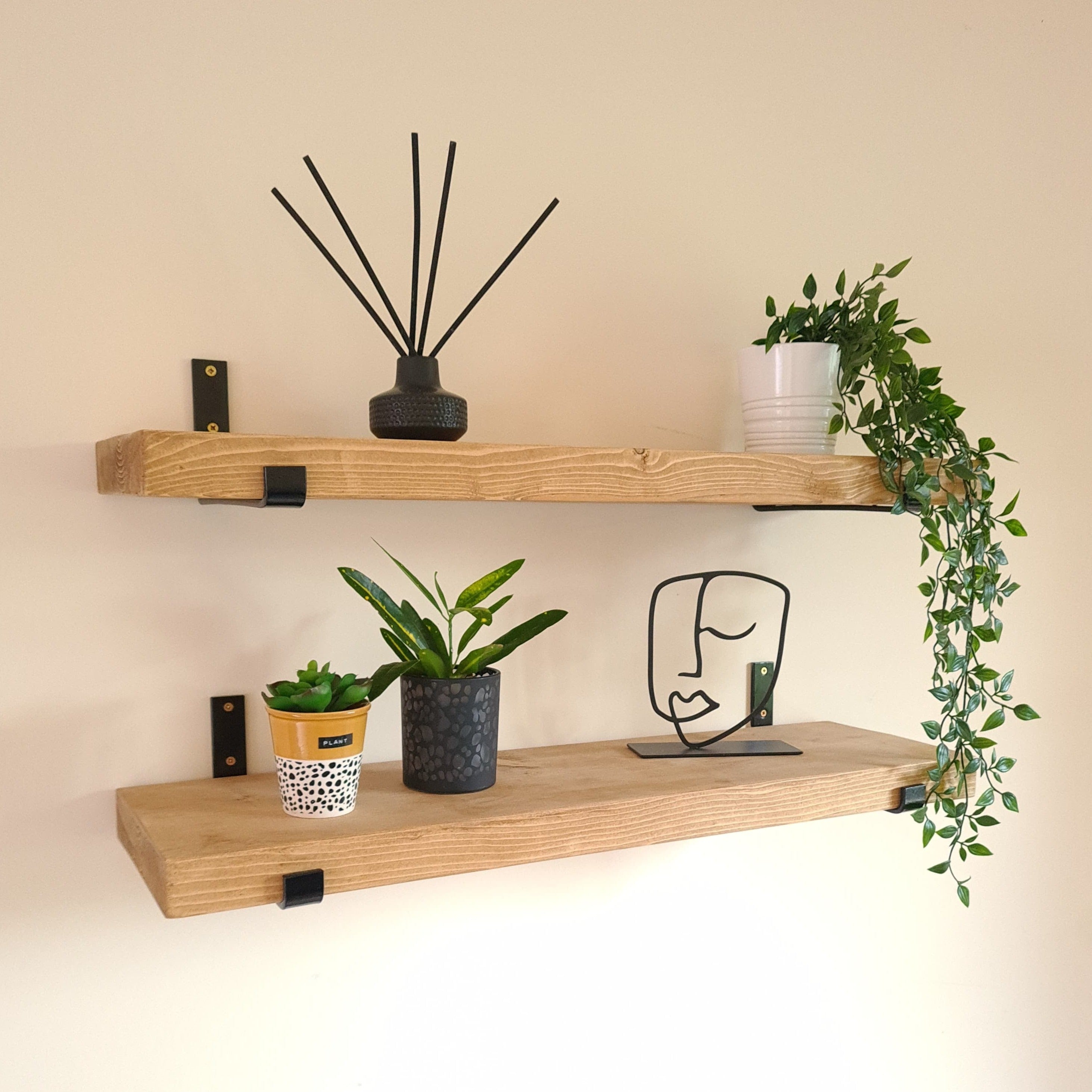 Pair of Rustic Wooden Shelves handcrafted in the UK Shelves masterplank-shop   